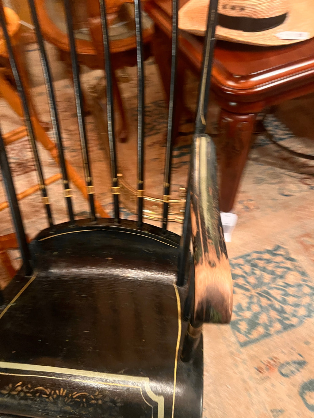 Pennsylvania Dutch Painted Windsor Rocking Chair Black Gold Floral Folk Art