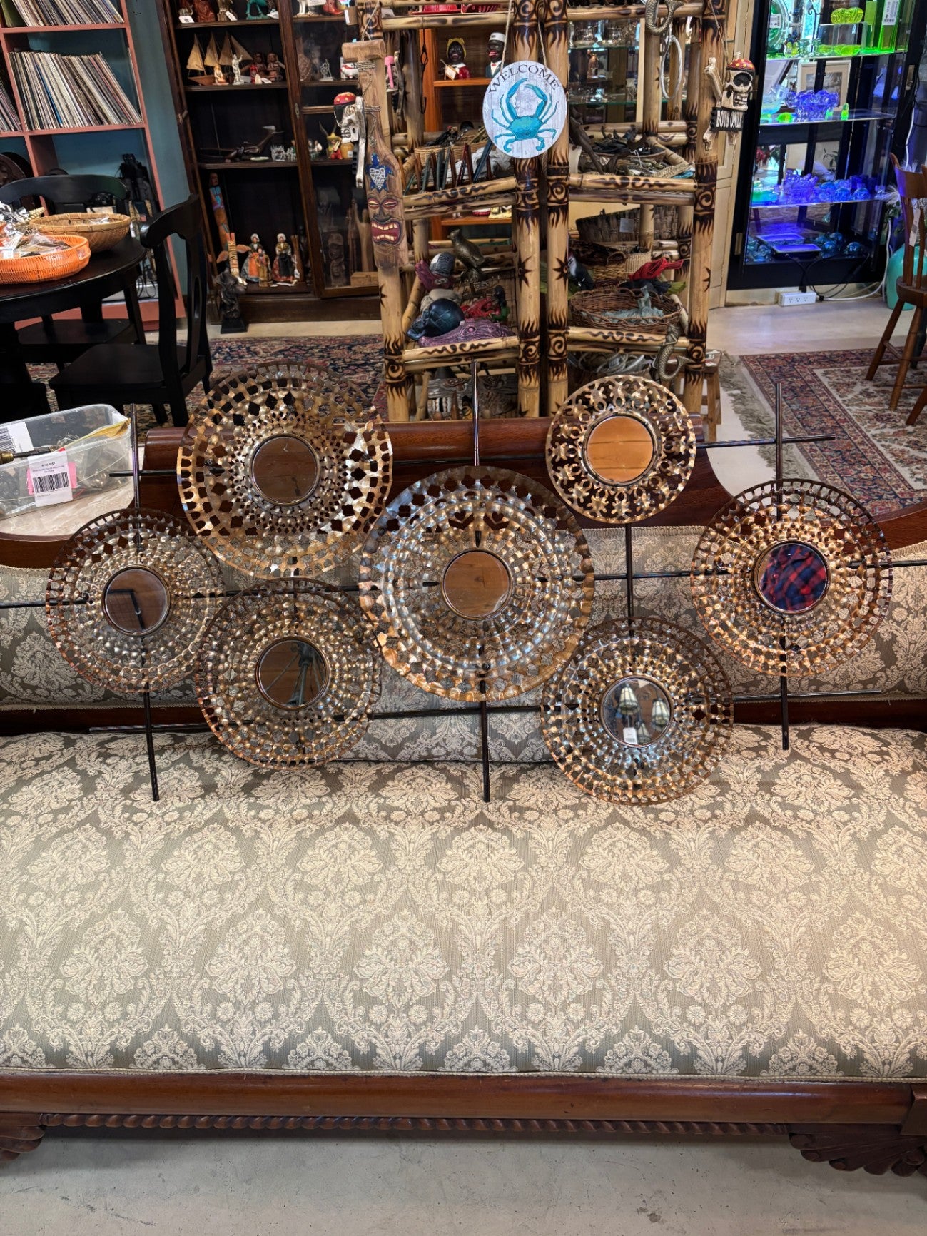 Grayson Lane 51-in W x 25-in H Metal Plate with Round Mirror Accents Abstract Wall sculpture