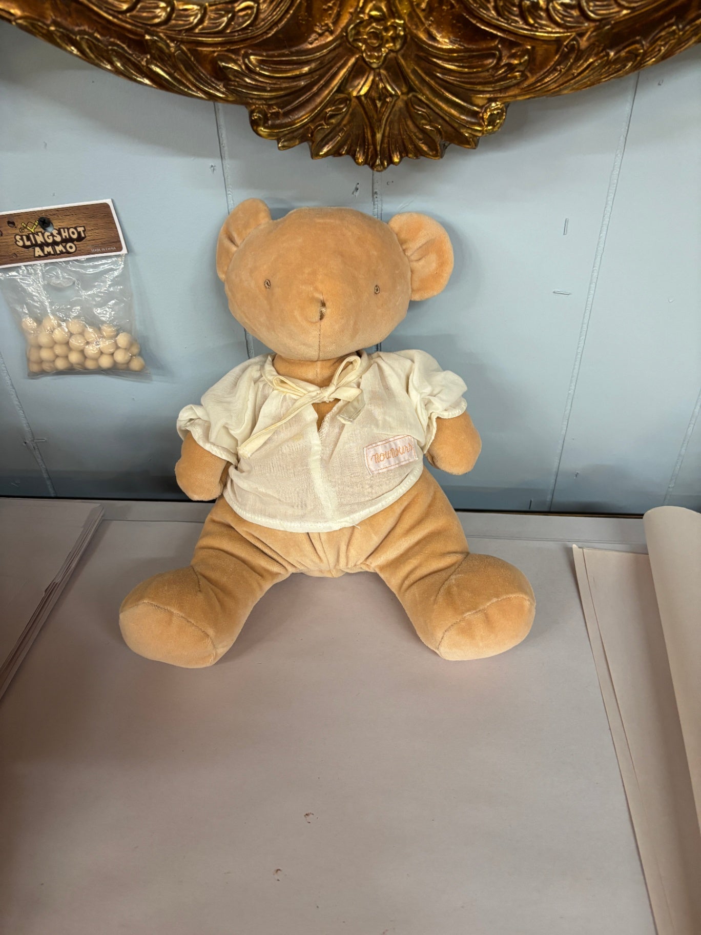 Vintage Nounours Plush Teddy Bear Stuffed Animal with White Shirt