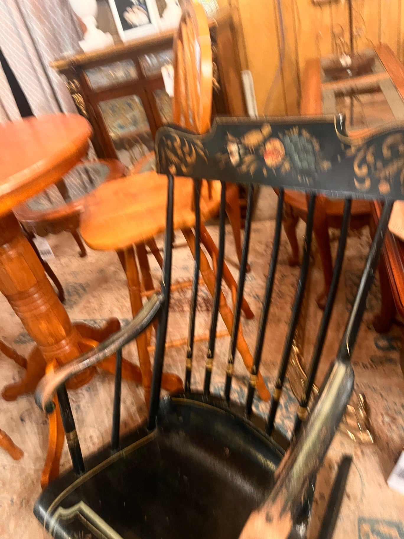 Pennsylvania Dutch Painted Windsor Rocking Chair Black Gold Floral Folk Art