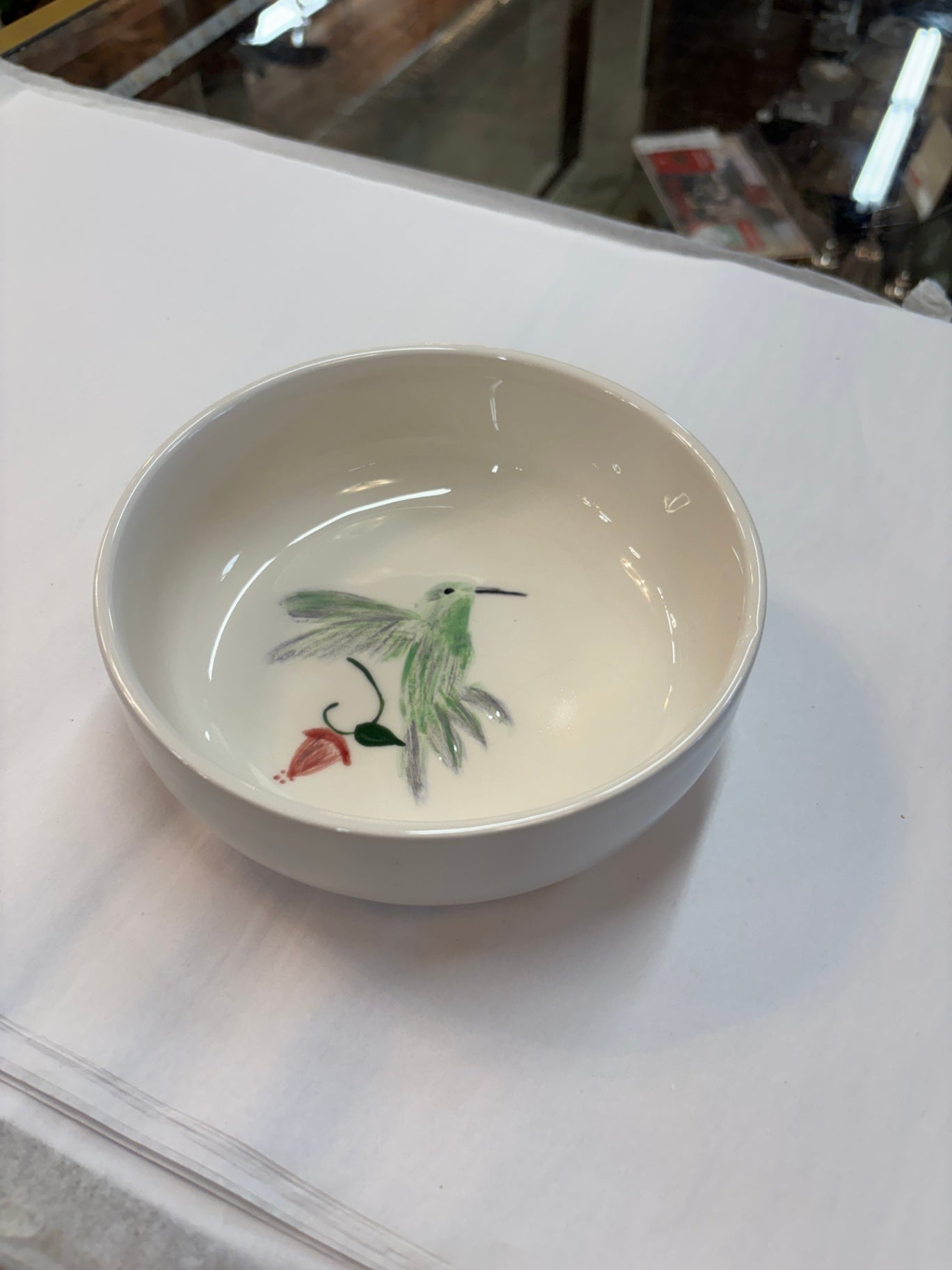 Vintage Hand-Painted Hummingbird Porcelain Bowl