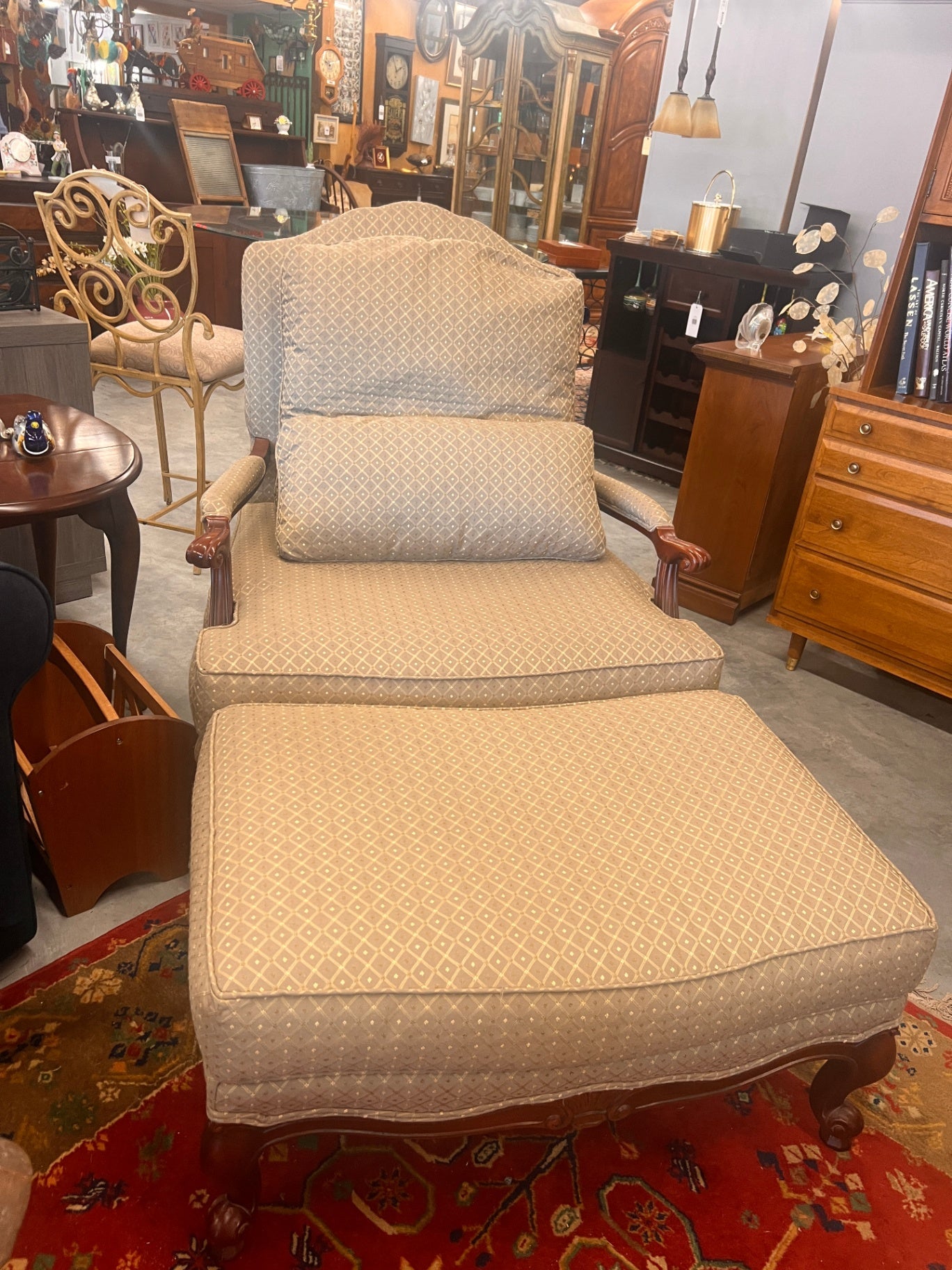Vintage Pennsylvania House Upholstered Chaise Lounge Chair with Ottoman