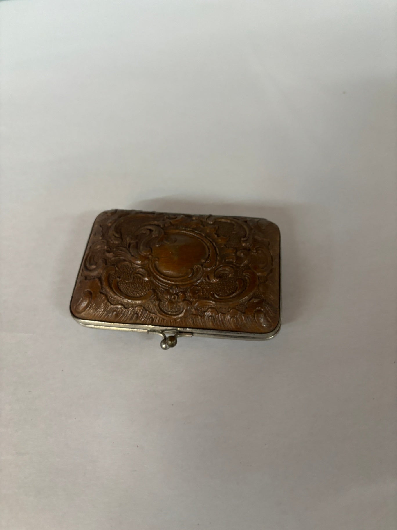 Vintage Ornate Carved Wood & Metal Trinket Box