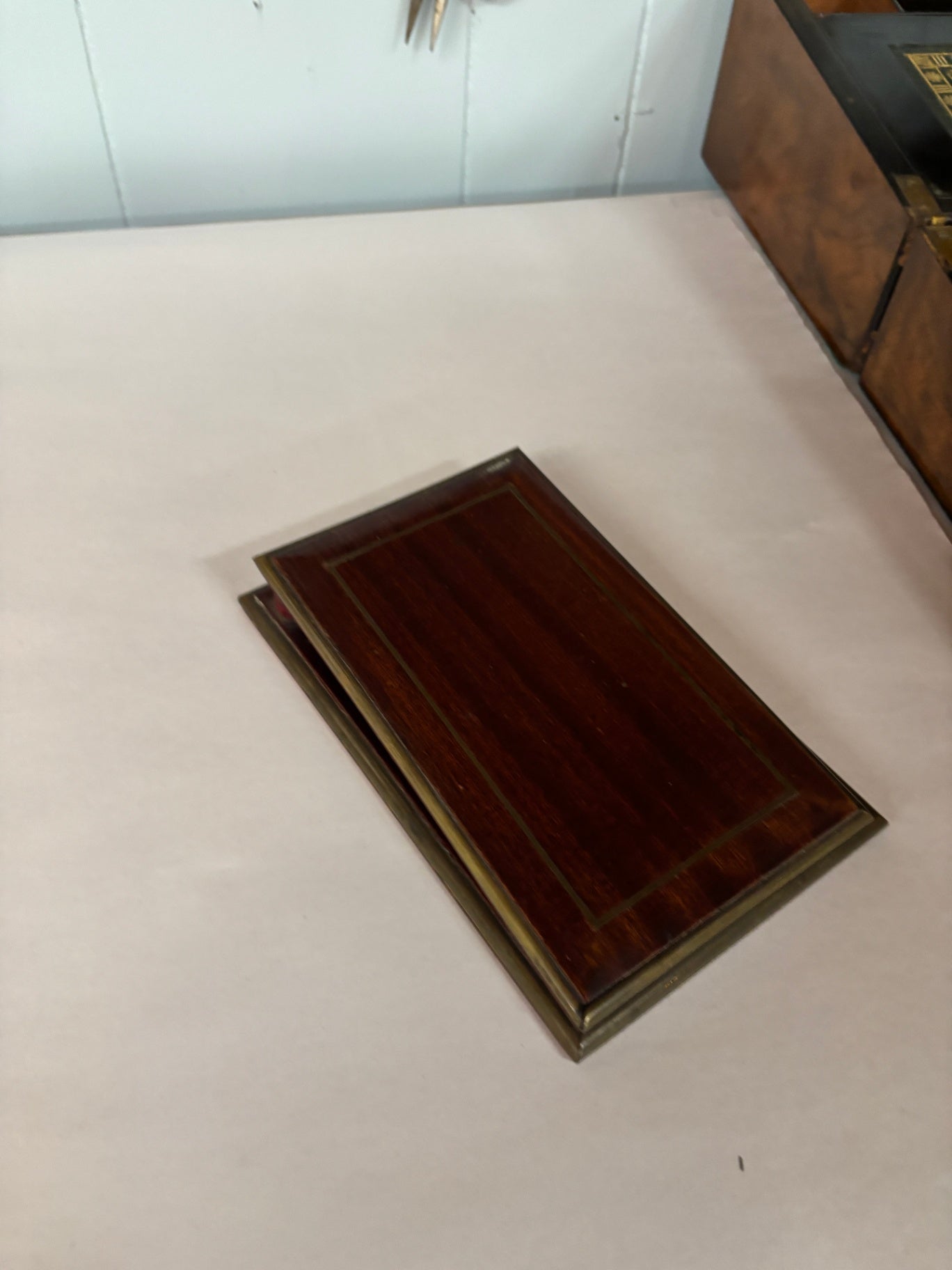 Antique Mahogany Desk Blotter Box / Writing Slope with Brass Trim