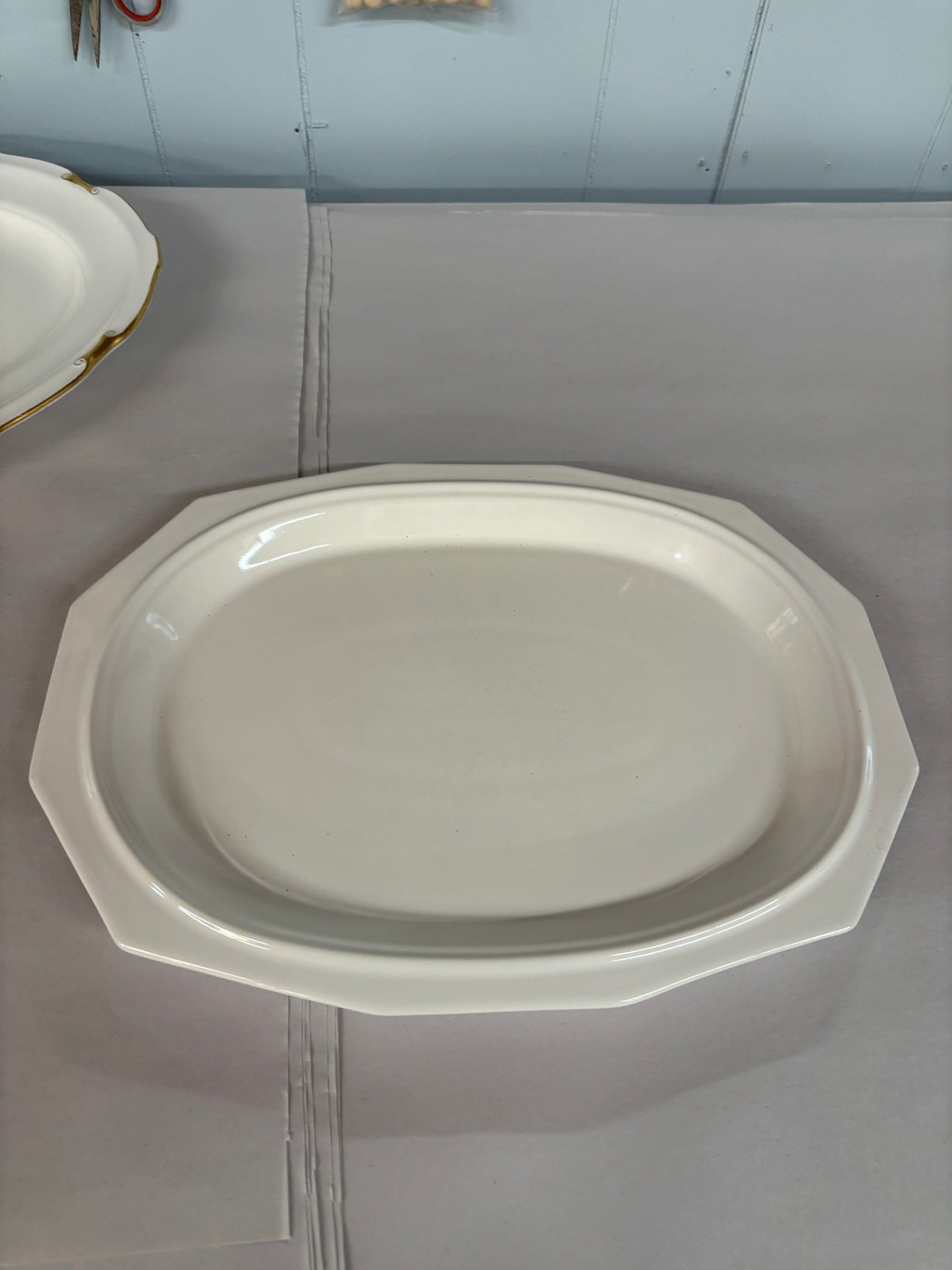 Vintage White Ironstone Octagonal Serving Platter