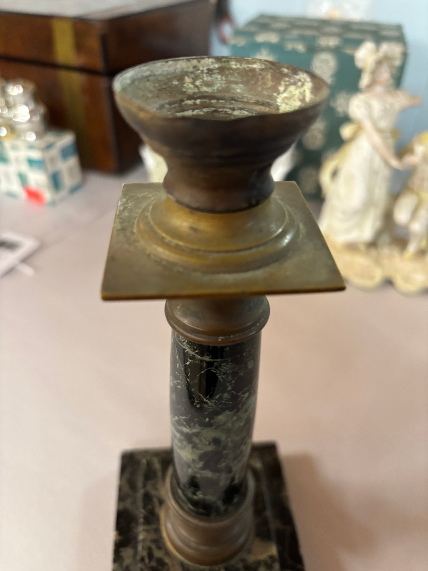 Vintage Marble & Brass Candlestick Holder / Classical Column Candle Stand