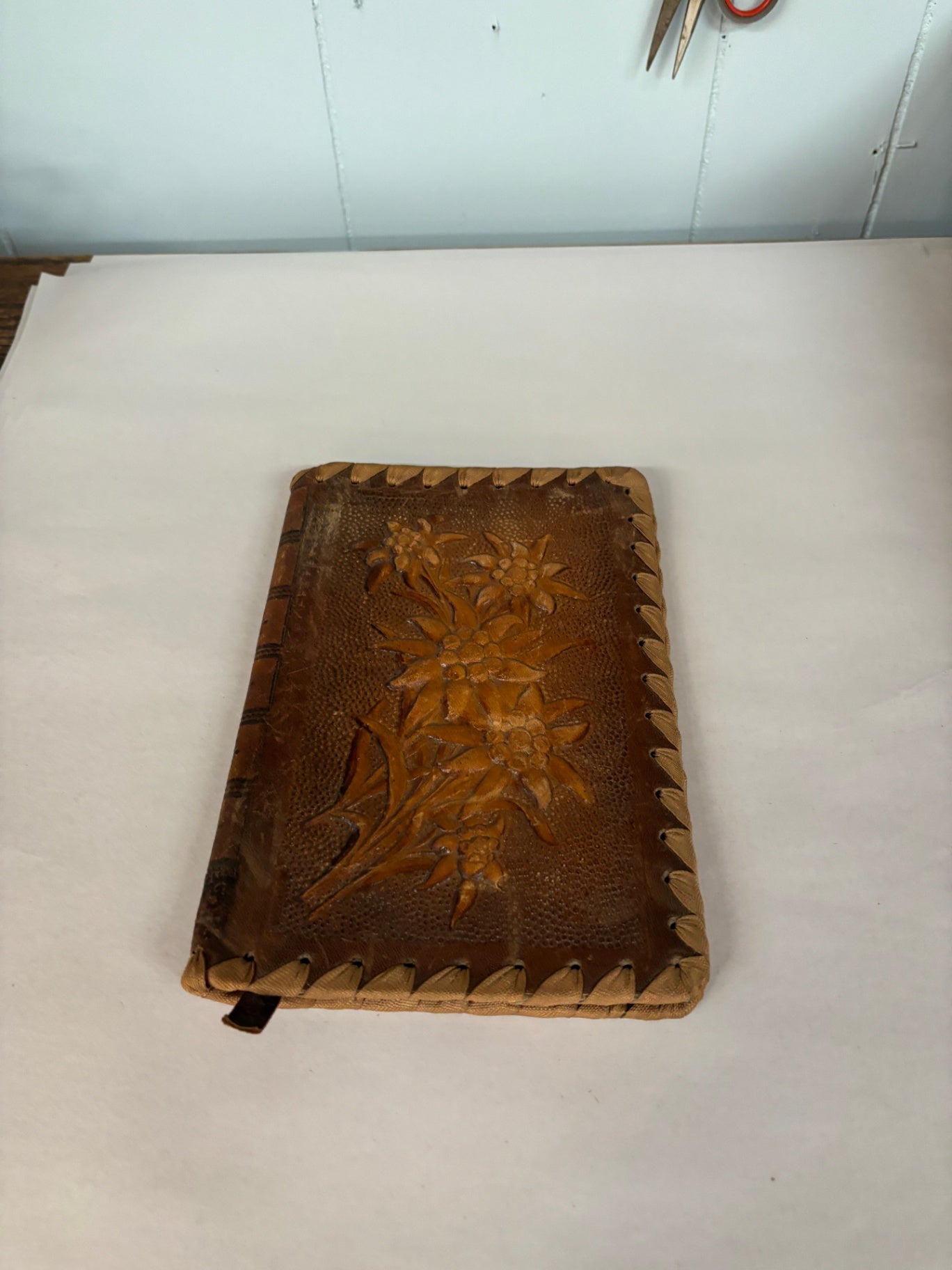 Vintage Hand-Tooled Leather Photo Album, Scrapbook, or Journal Cover
