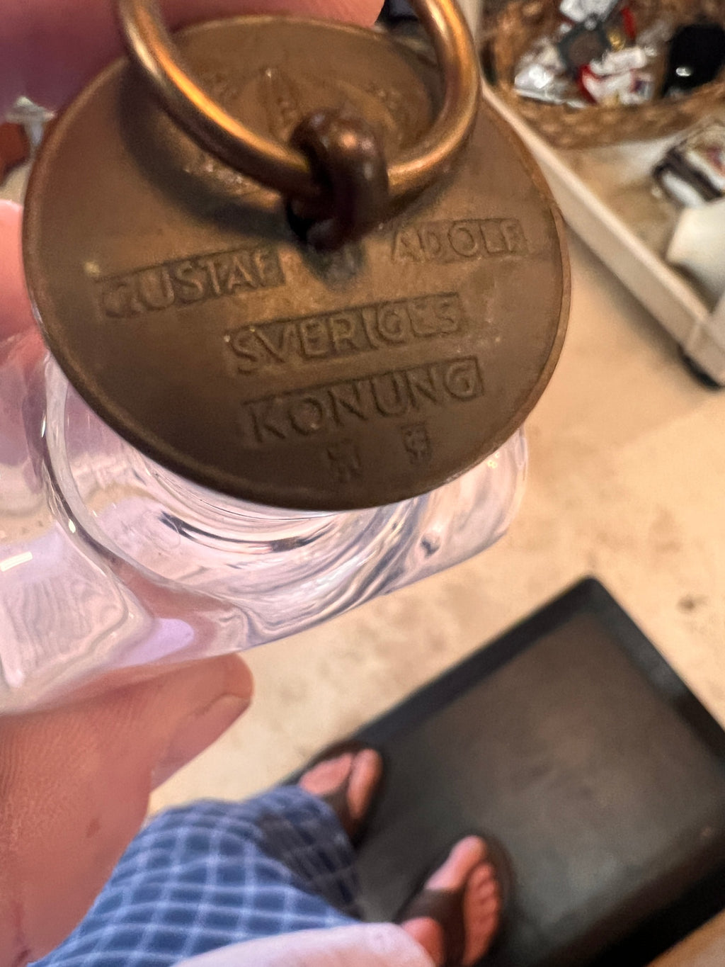 Antique Swedish Glass Spirit Flask / Pocket Bottle – Gustav Adolf Sveriges Konung