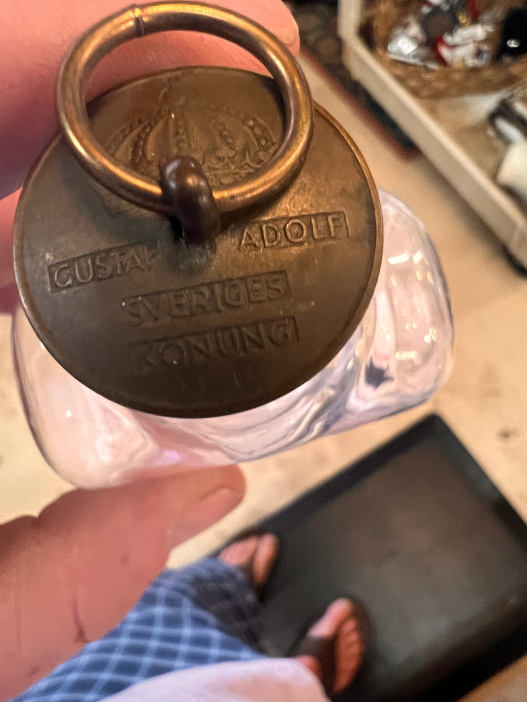 Antique Swedish Glass Spirit Flask / Pocket Bottle – Gustav Adolf Sveriges Konung