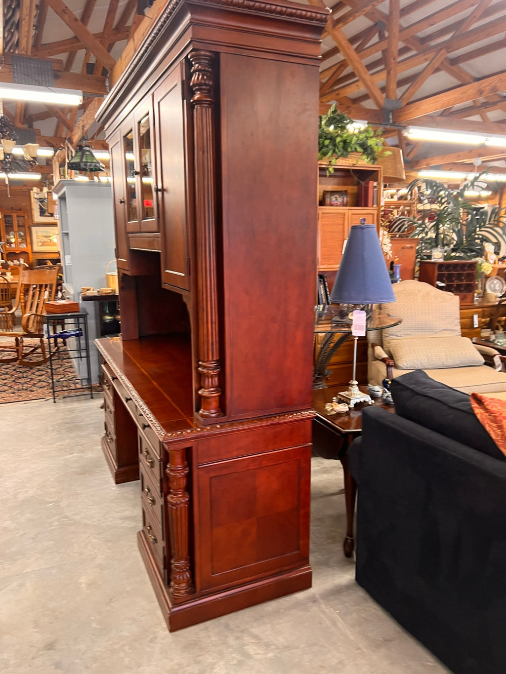 Hekman Traditional Executive Desk & Hutch – Cherry Finish Double Pedestal Office Suite