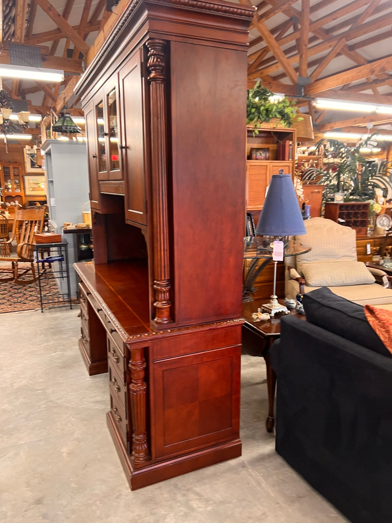 Hekman Traditional Executive Desk & Hutch – Cherry Finish Double Pedestal Office Suite