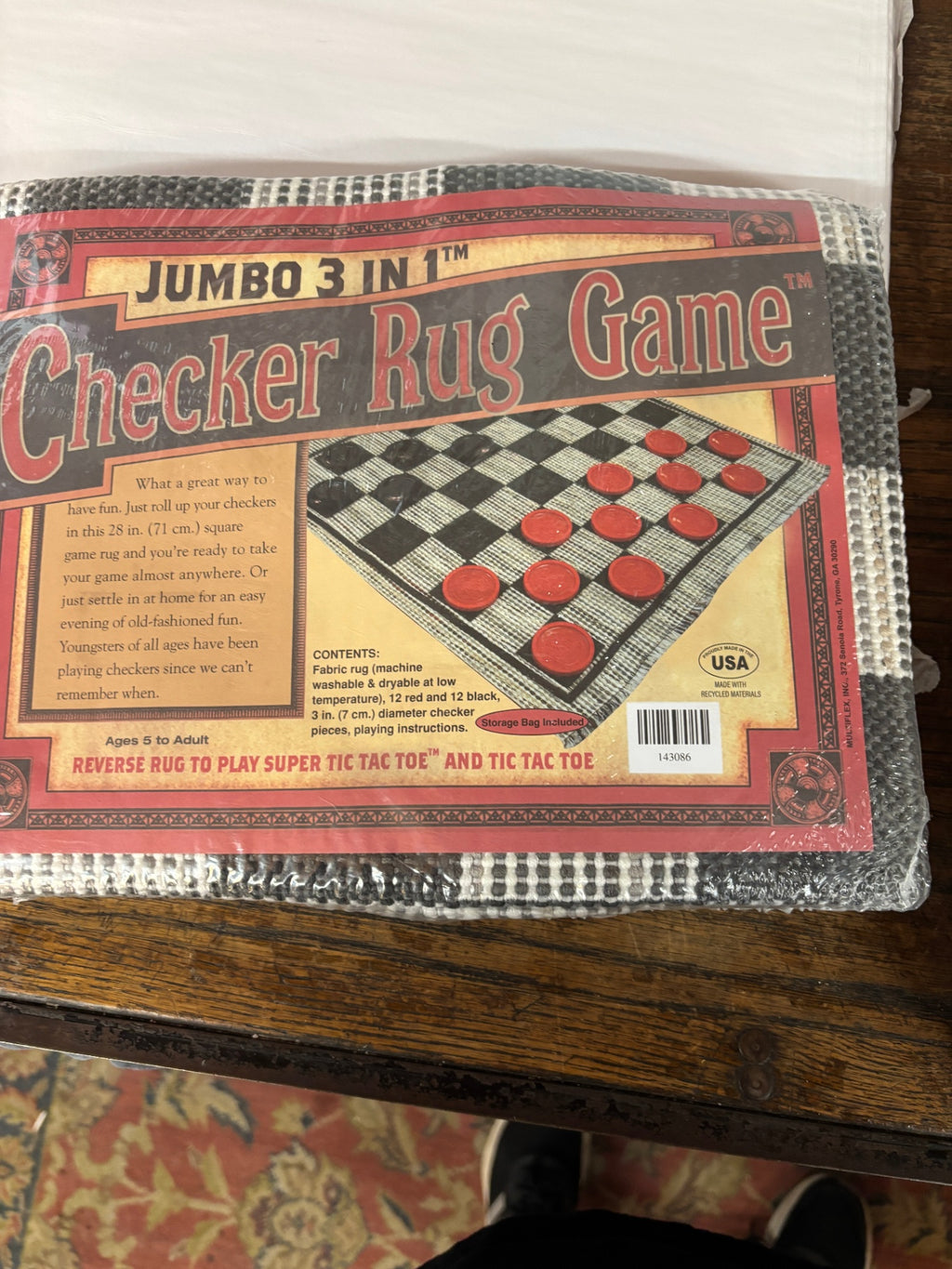 Jumbo 3-in-1 Checker Rug Game Set – Portable Floor Checkers & Tic Tac Toe