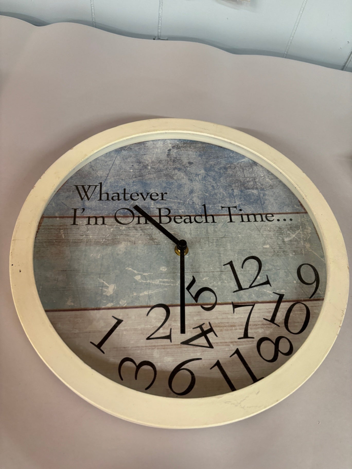 Beach Time Novelty Wall Clock Coastal Nautical Decor – “Whatever I’m On Beach Time”