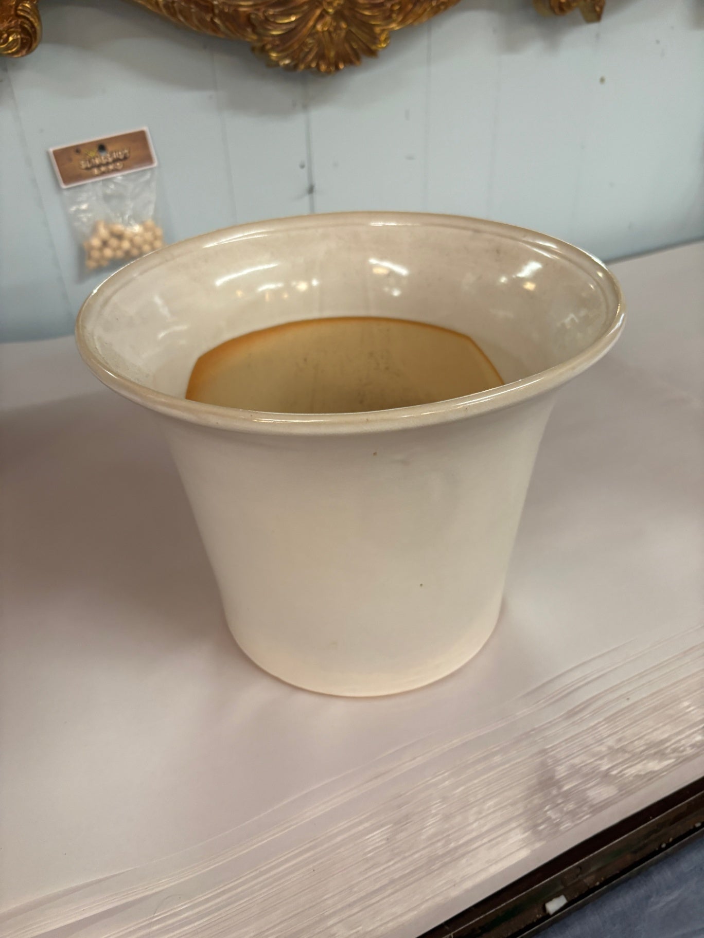Vintage Creamware Style Ceramic Cachepot / Planter with Flared Rim