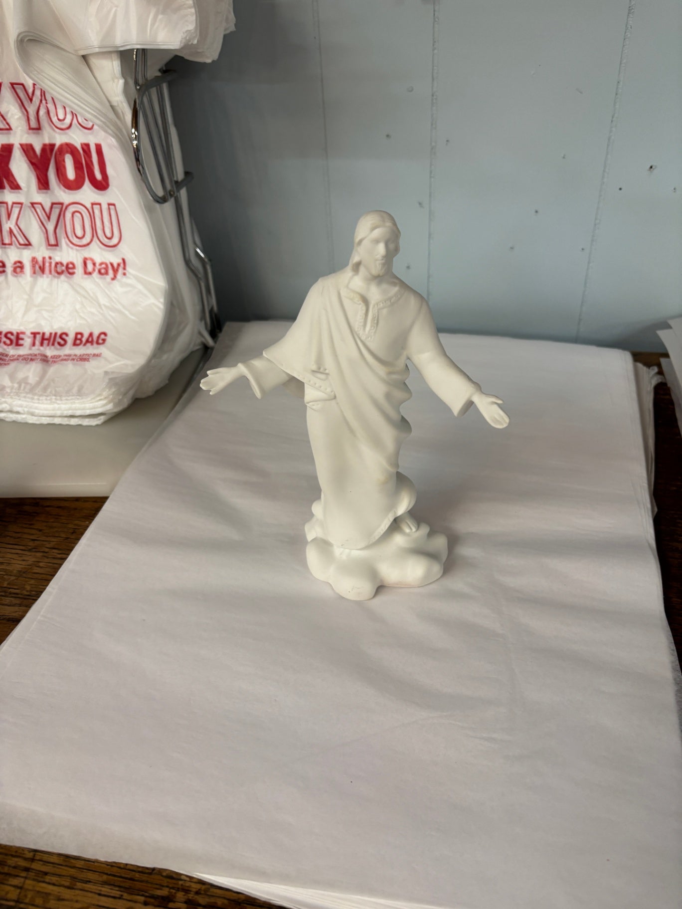Vintage White Bisque Porcelain Jesus Christ Figurine on Cloud Base