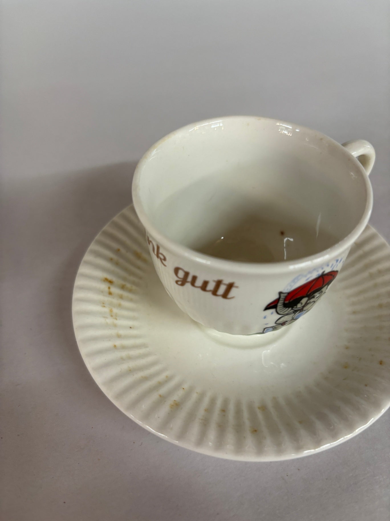 Vintage “The Gull” Child’s Tea Cup & Saucer Set with Cartoon Sailor Design