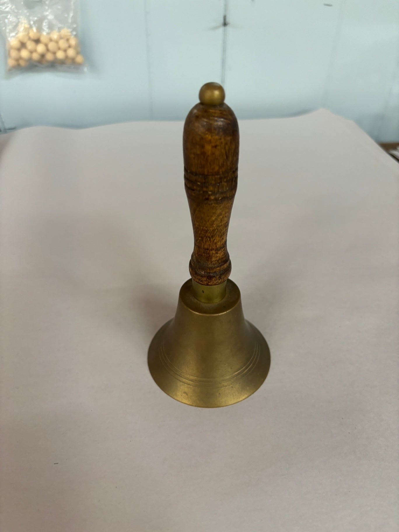Vintage Brass Hand Bell with Turned Wooden Handle
