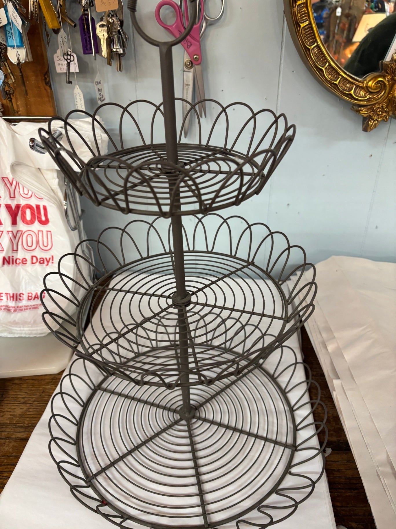  Rustic Three-Tier Wire Etagere