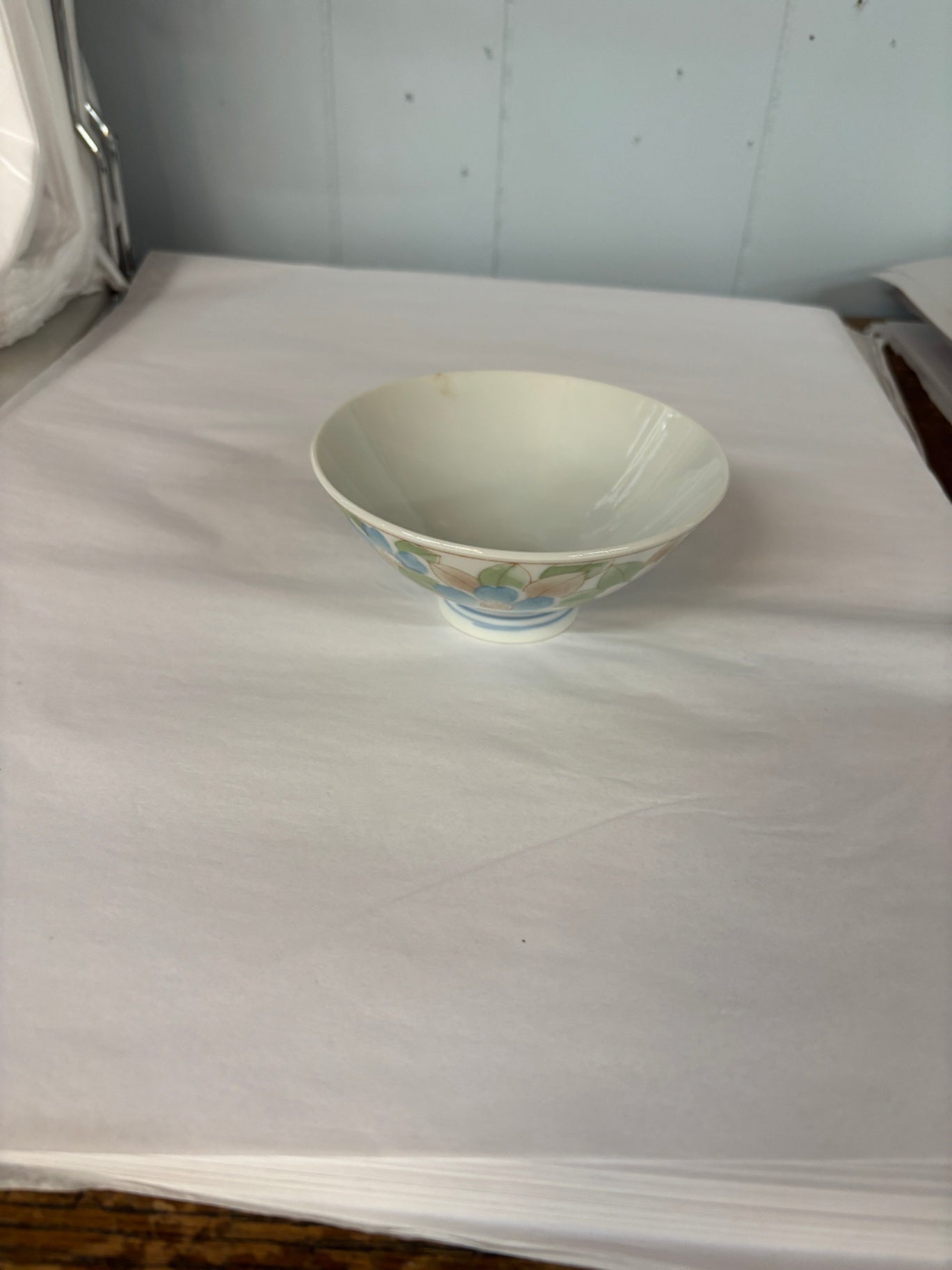 Vintage Floral Porcelain Pedestal Bowl / Rice Bowl with Pastel Lotus Design