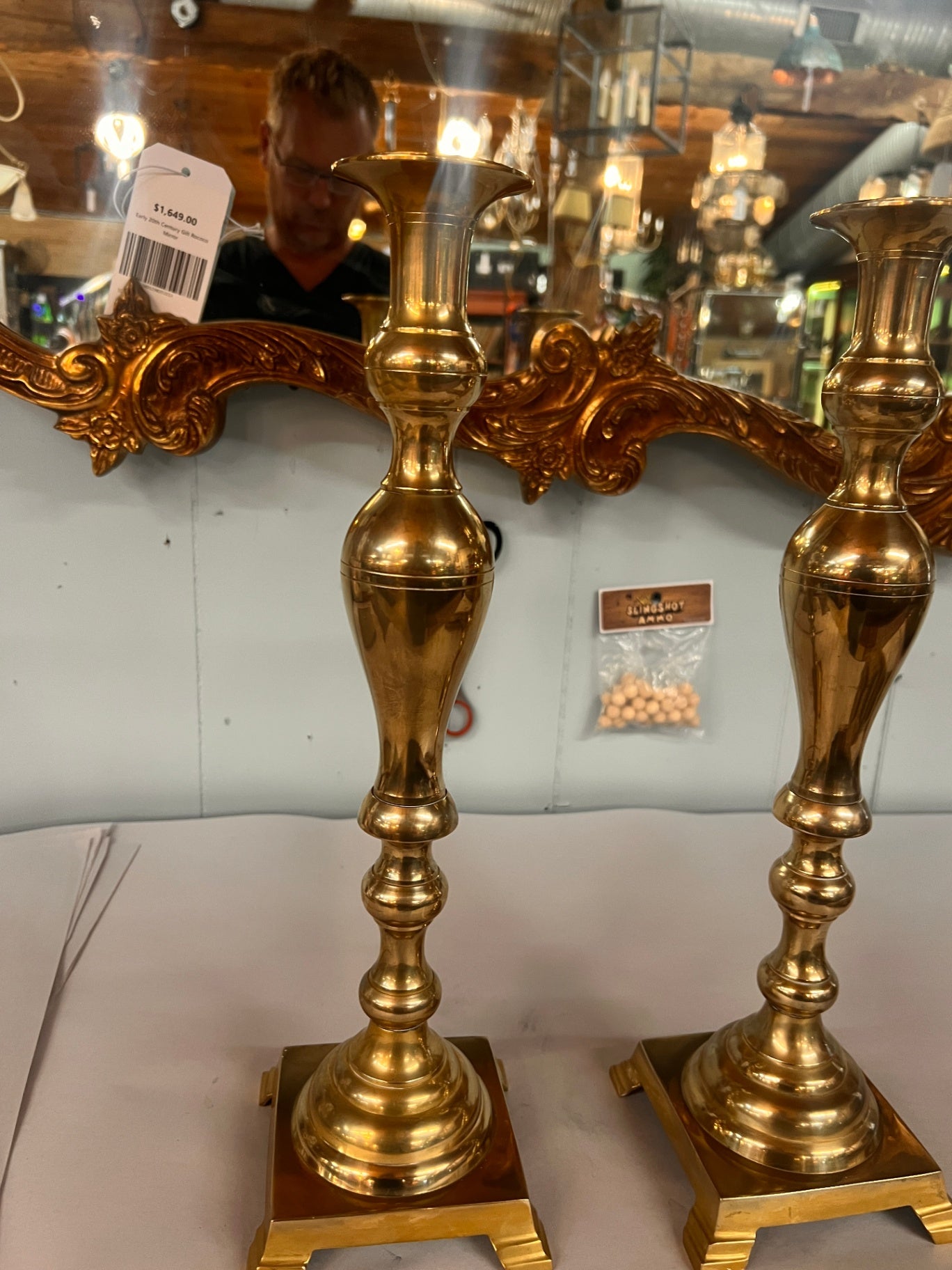 Pair of Large Georgian Style Brass Candlesticks – 19” Traditional Mantel Candle Holders