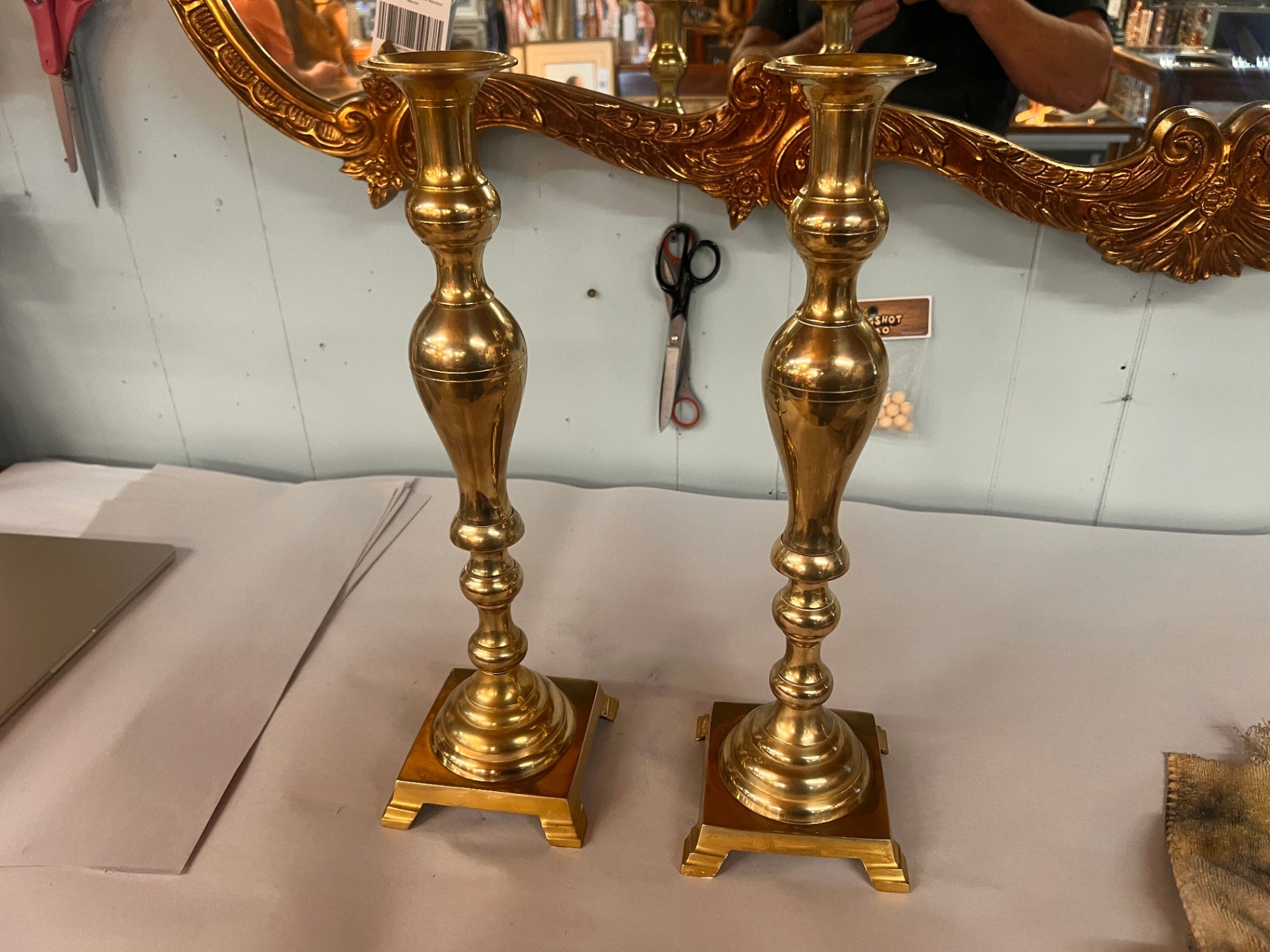 Pair of Large Georgian Style Brass Candlesticks – 19” Traditional Mantel Candle Holders