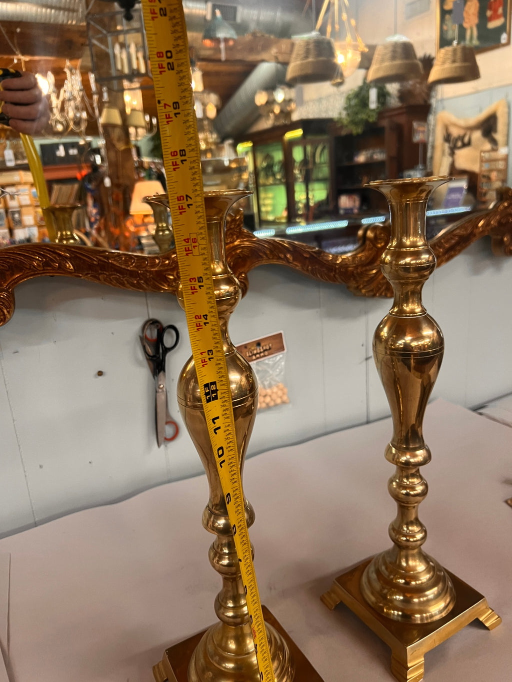 Pair of Large Georgian Style Brass Candlesticks – 19” Traditional Mantel Candle Holders