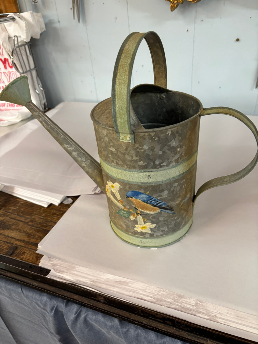 Lenox "Summer Greetings" Catherine McClung Galvanized Metal Watering Can with Bluebird