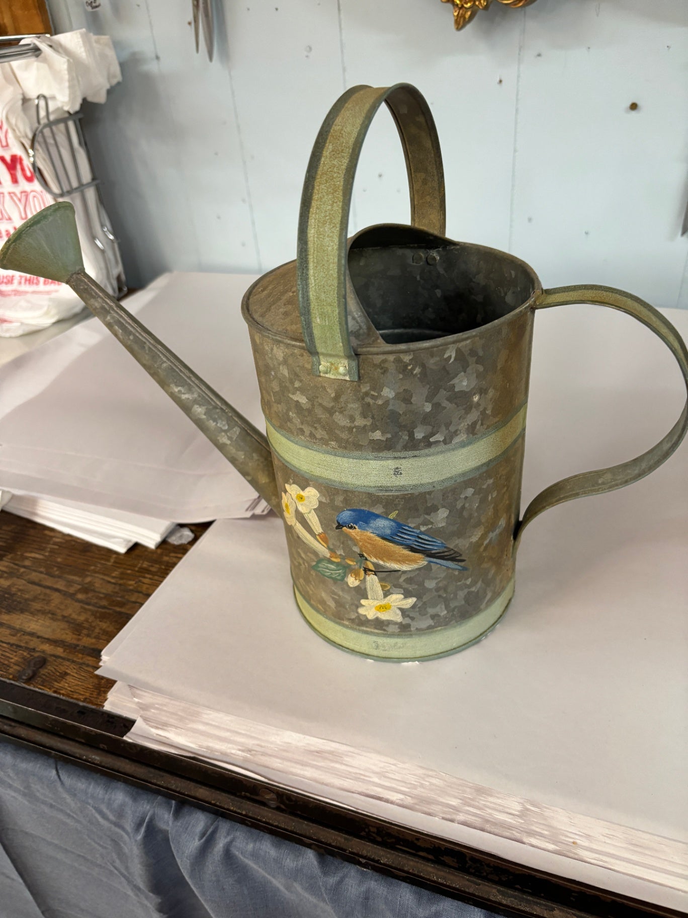 Lenox "Summer Greetings" Catherine McClung Galvanized Metal Watering Can with Bluebird