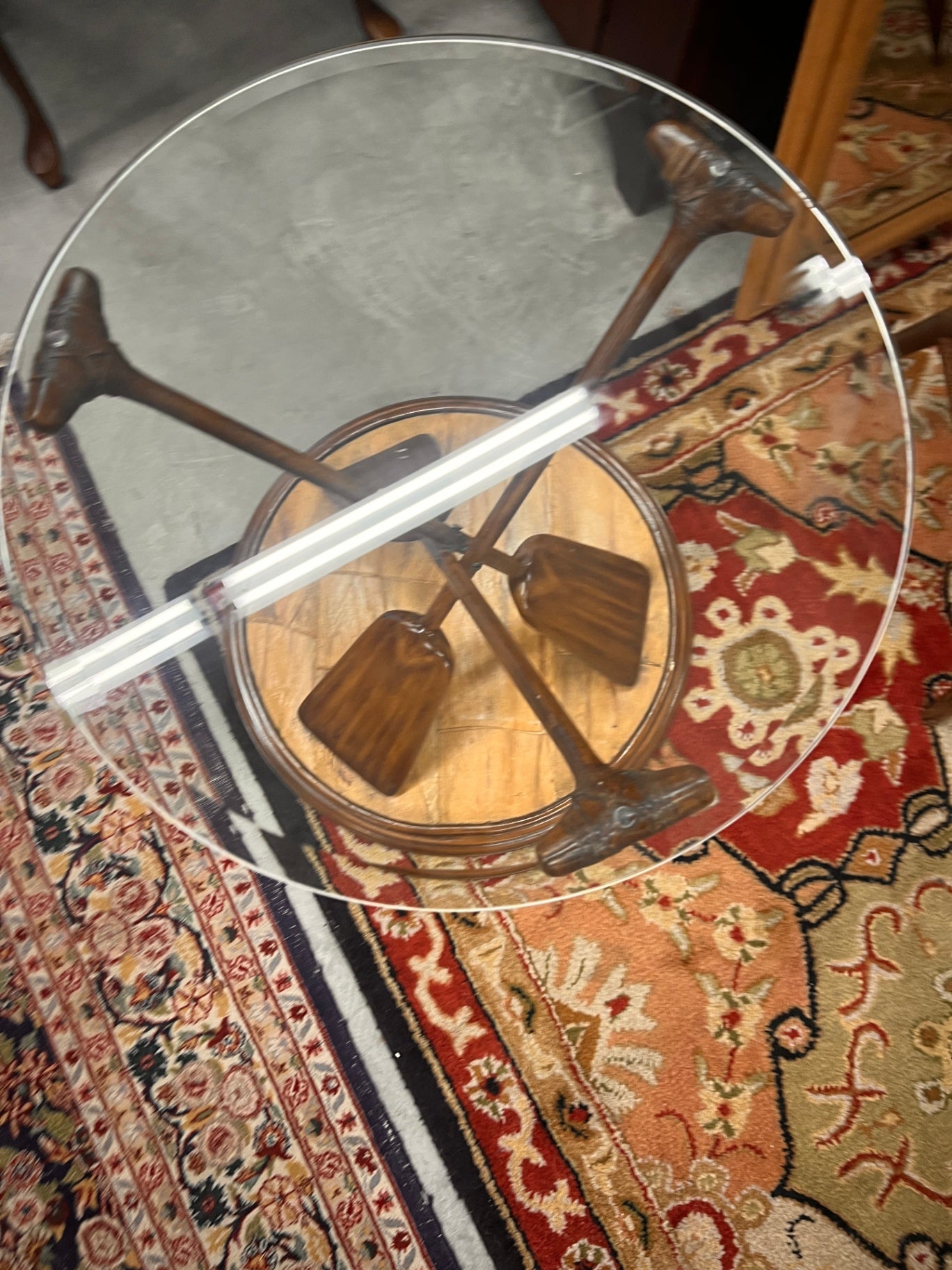 Vintage Coastal Nautical Paddle Glass Top Accent Table