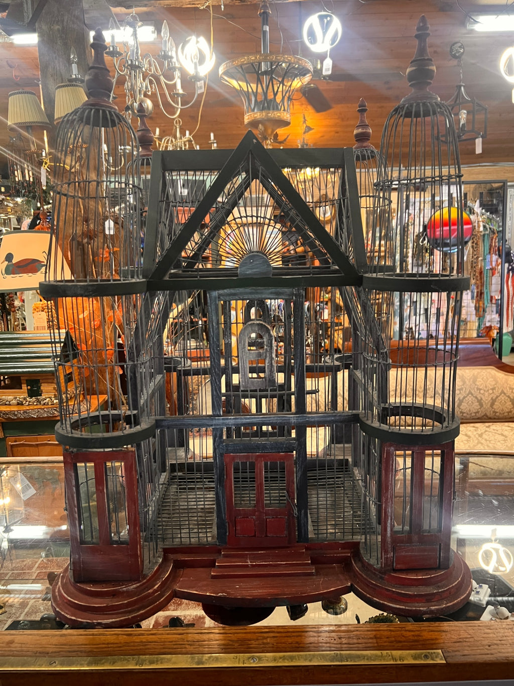 Victorian Mansion Architectural Birdcage with Four Turret Towers – Oversized Decorative Statement Piece