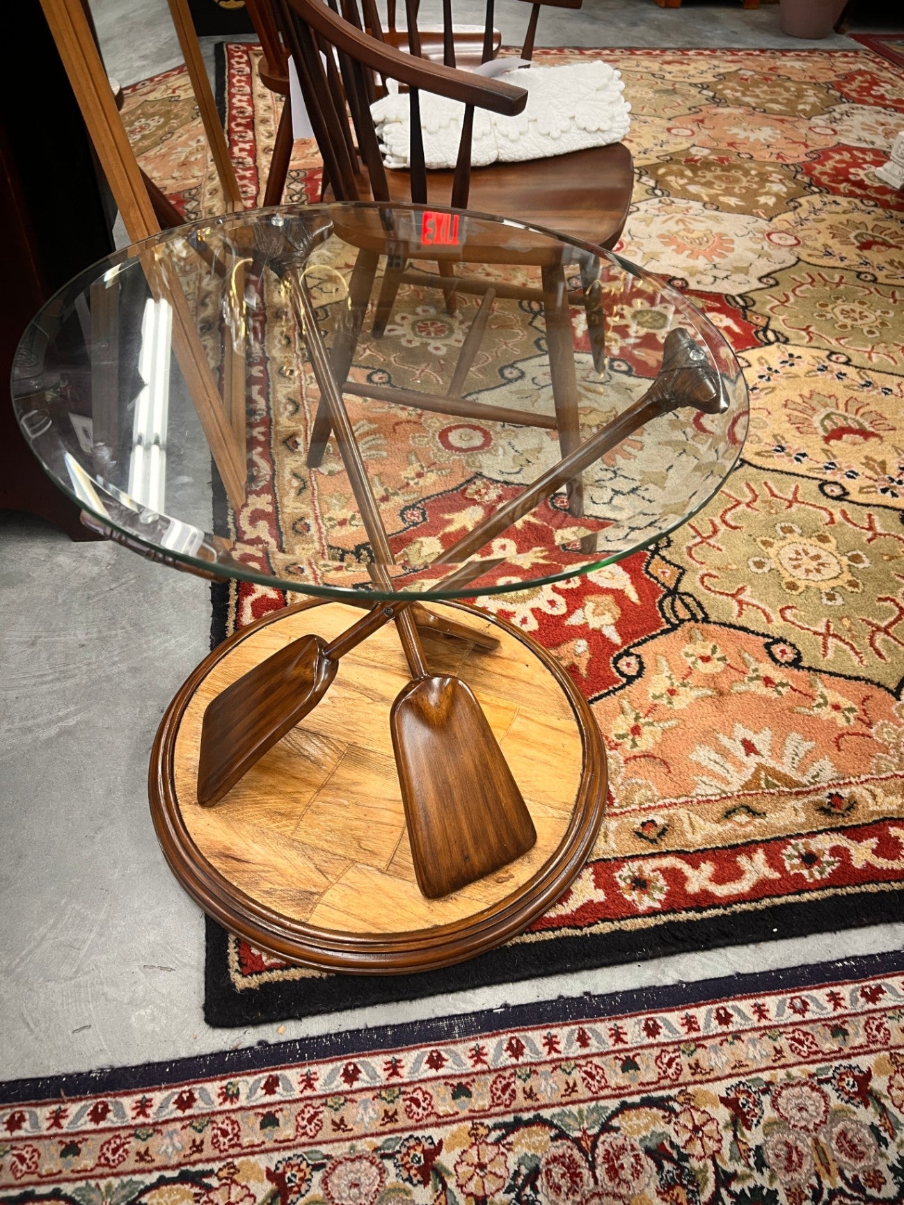 Vintage Coastal Nautical Paddle Glass Top Accent Table