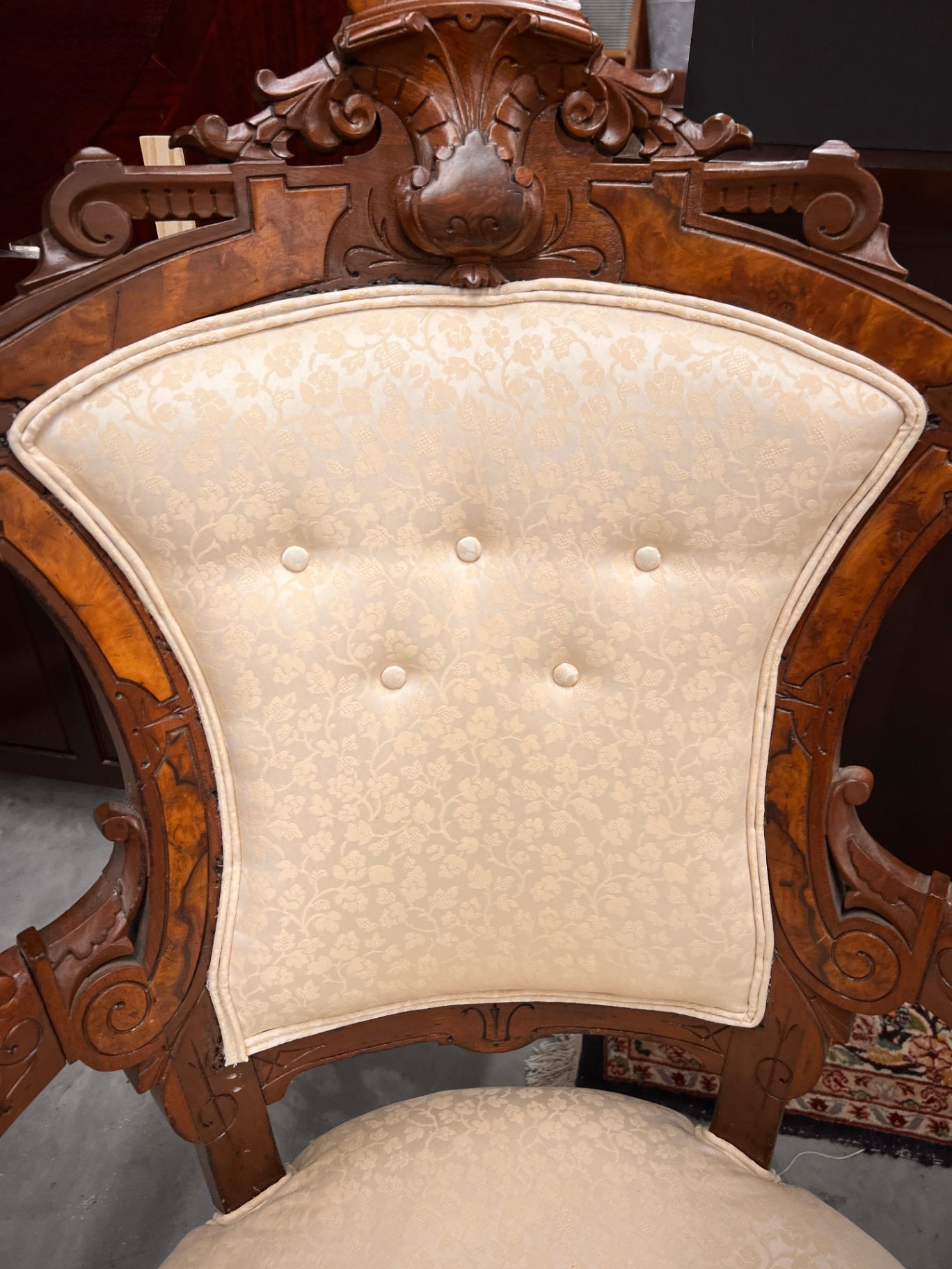 Pair of Renaissance Revival Burl Walnut Armchairs Attributed to John Jelliff & Co., Circa 1870