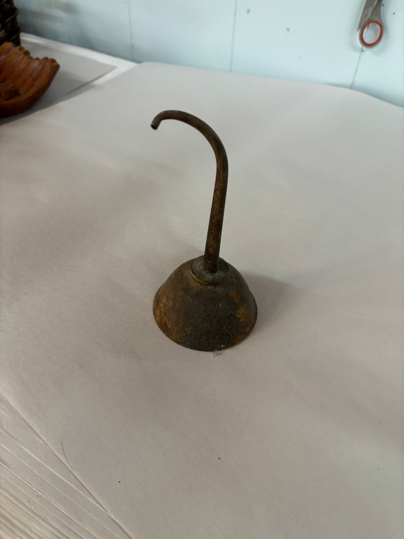 Antique Primitive Tin Oil Can with Curved Spout