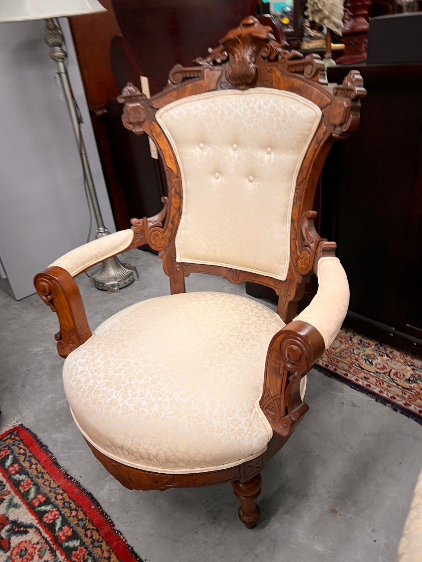 Pair of Renaissance Revival Burl Walnut Armchairs Attributed to John Jelliff & Co., Circa 1870