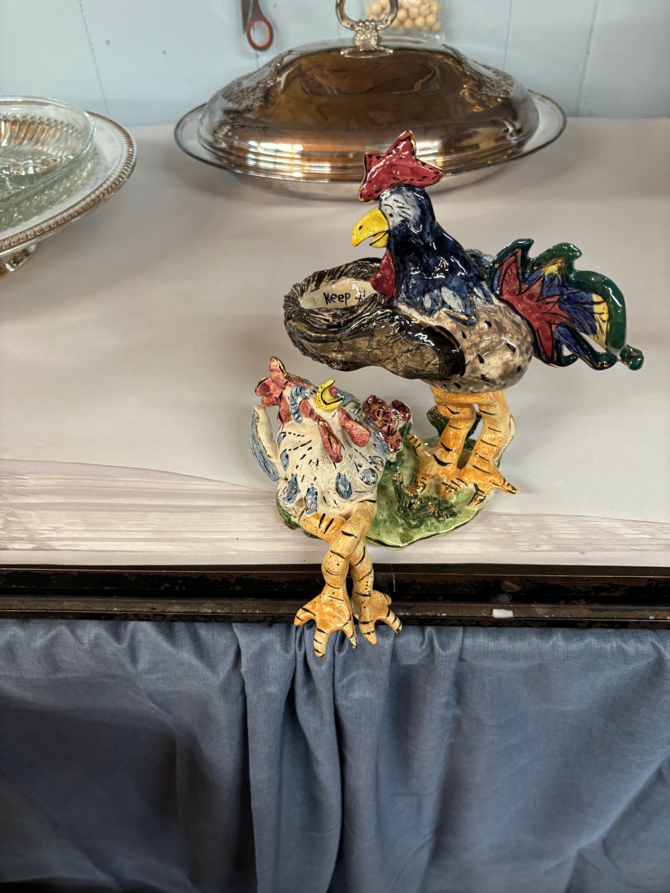  Blue Sky Clayworks Rooster and Hen "shelf sitter"