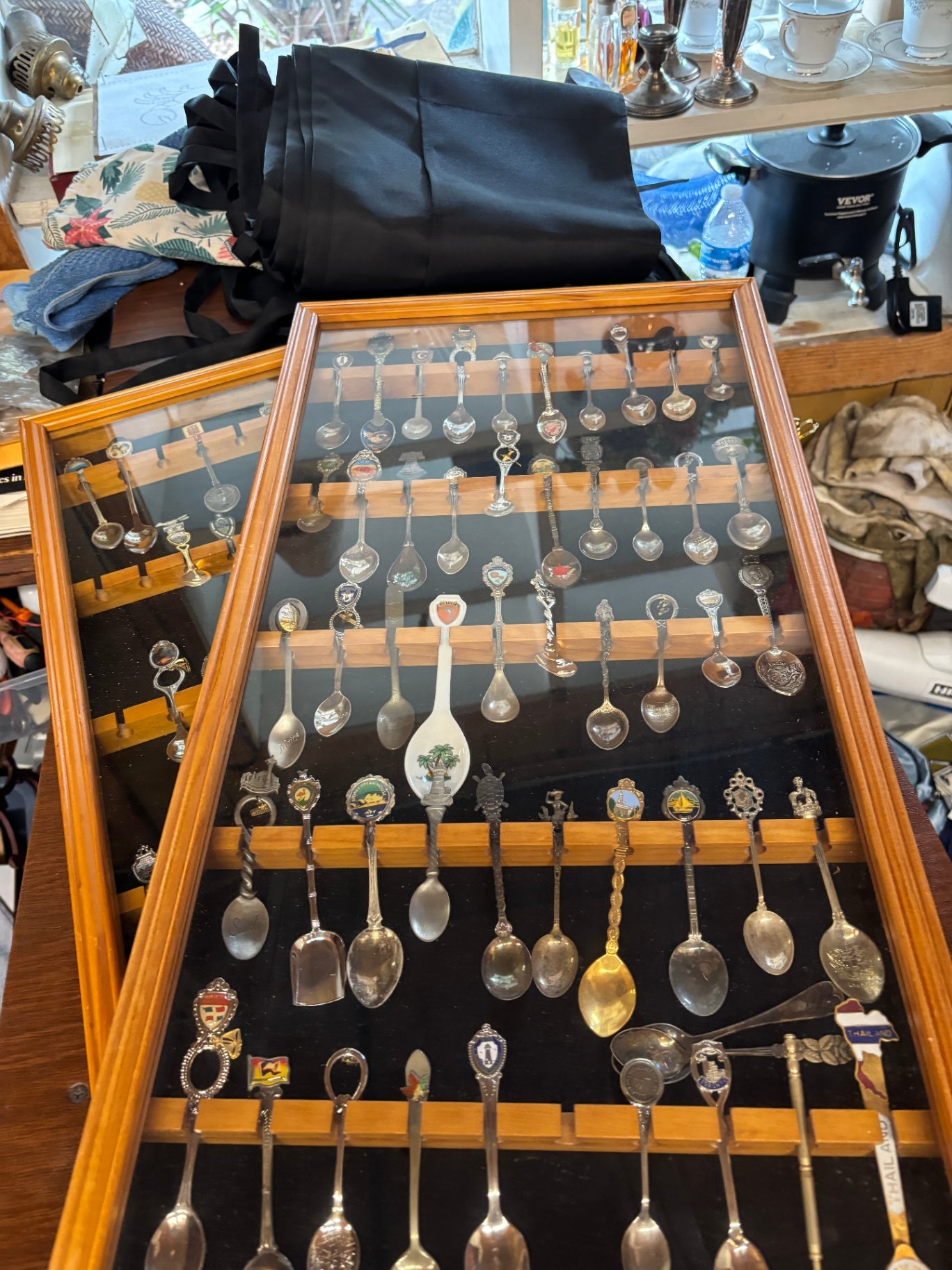 Vintage Souvenir Spoon Collection in Framed Display Cases