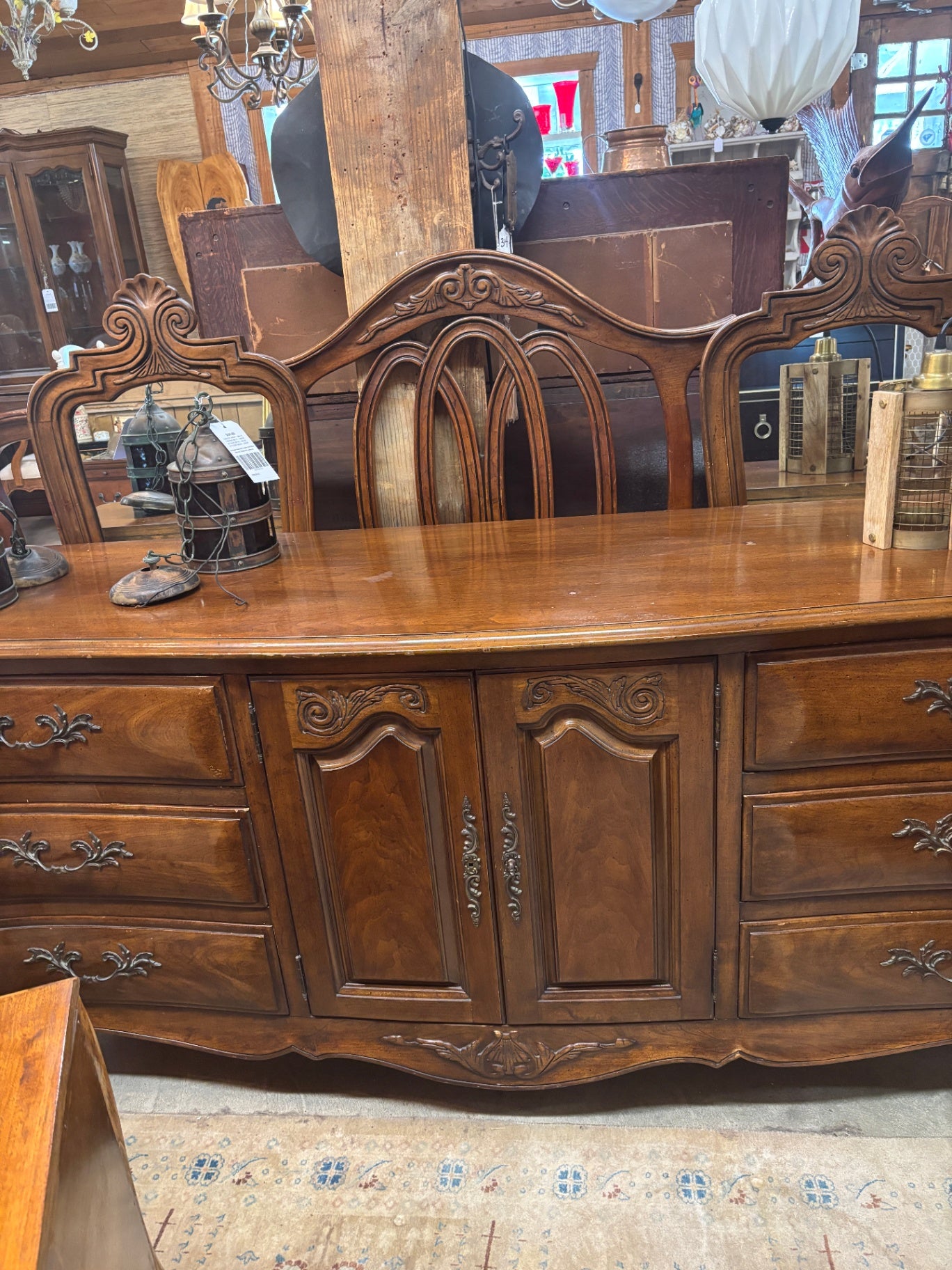Vintage French Provincial Style King Bedroom Set with 80” Triple Dresser, Mirrors,