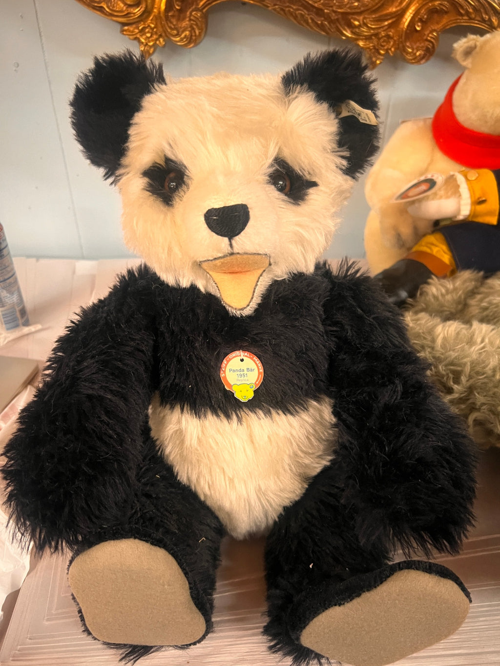 Steiff Panda Bär 1951 Replica Teddy Bear #408835 Made in Germany with Button & Tag
