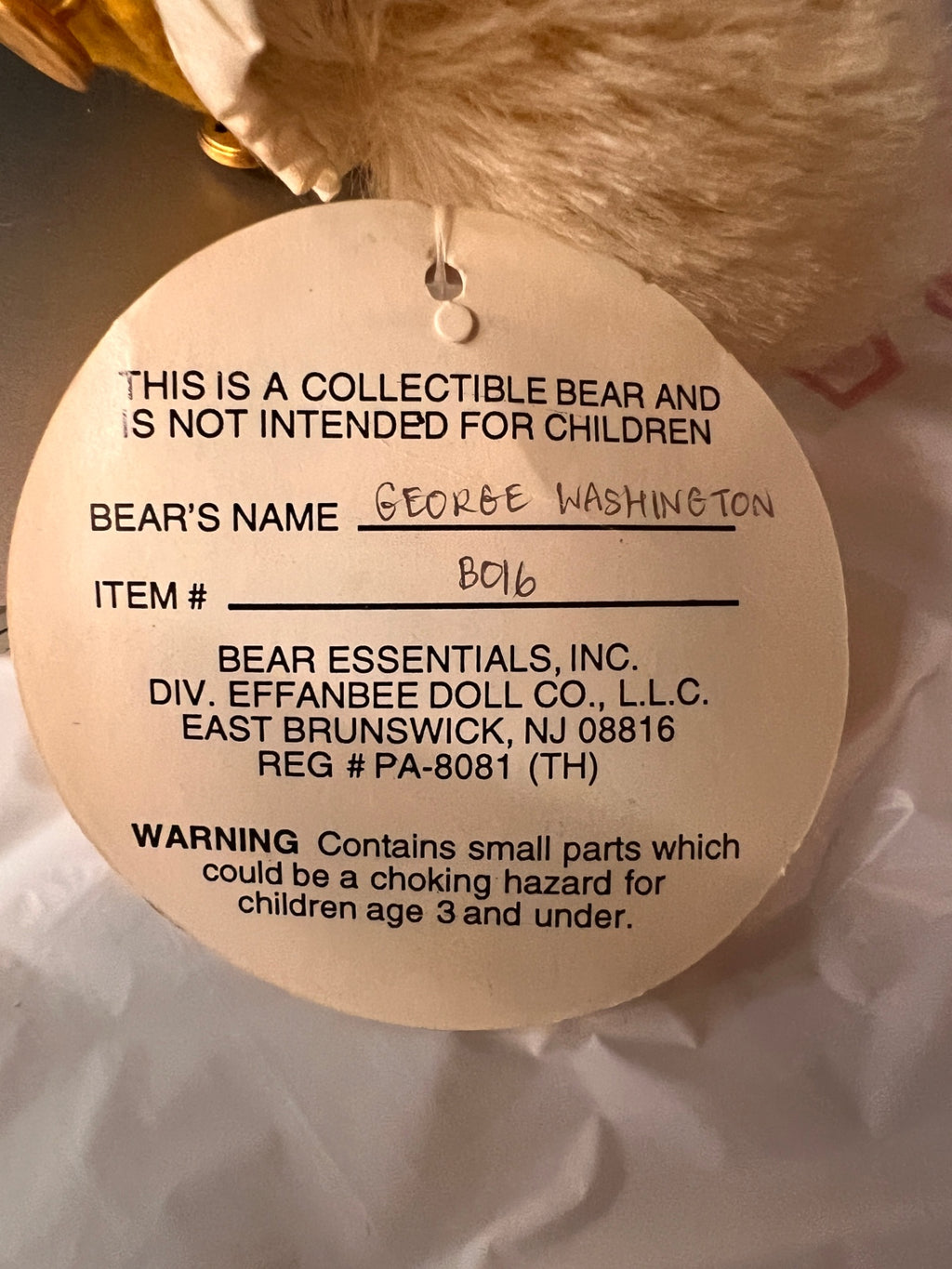 Bear Essentials Plush George Washington Teddy Bear