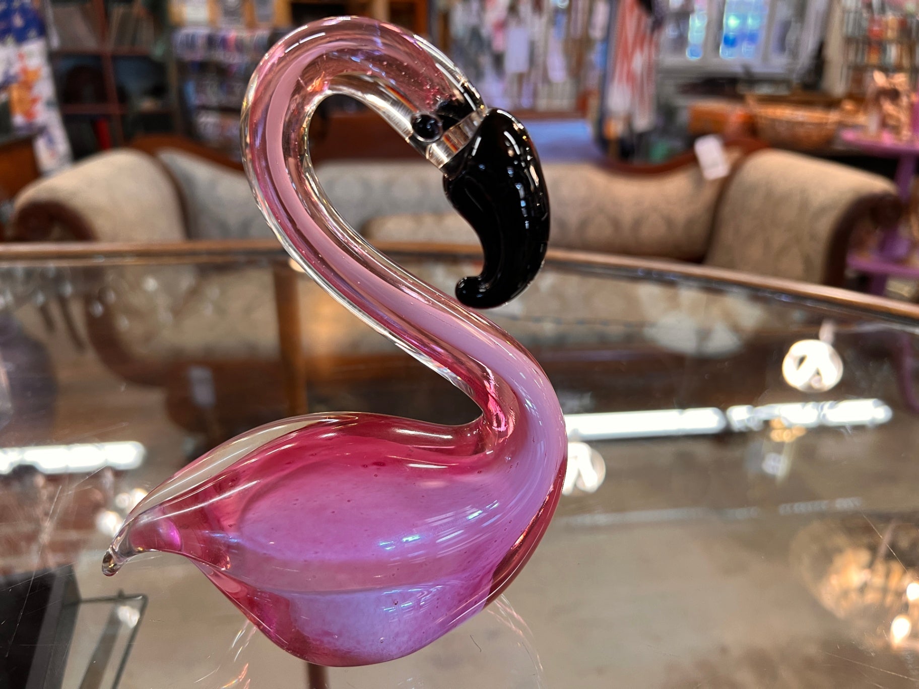 Beachcombers 03338 Sitting Glass Flamingo Figurine, Pink