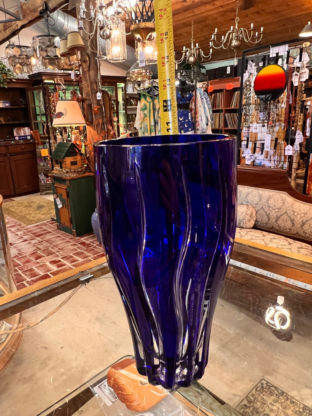 Nachtmann Cobalt Blue Lead Crystal Vase – Large German Art Glass Faceted Vase 12"