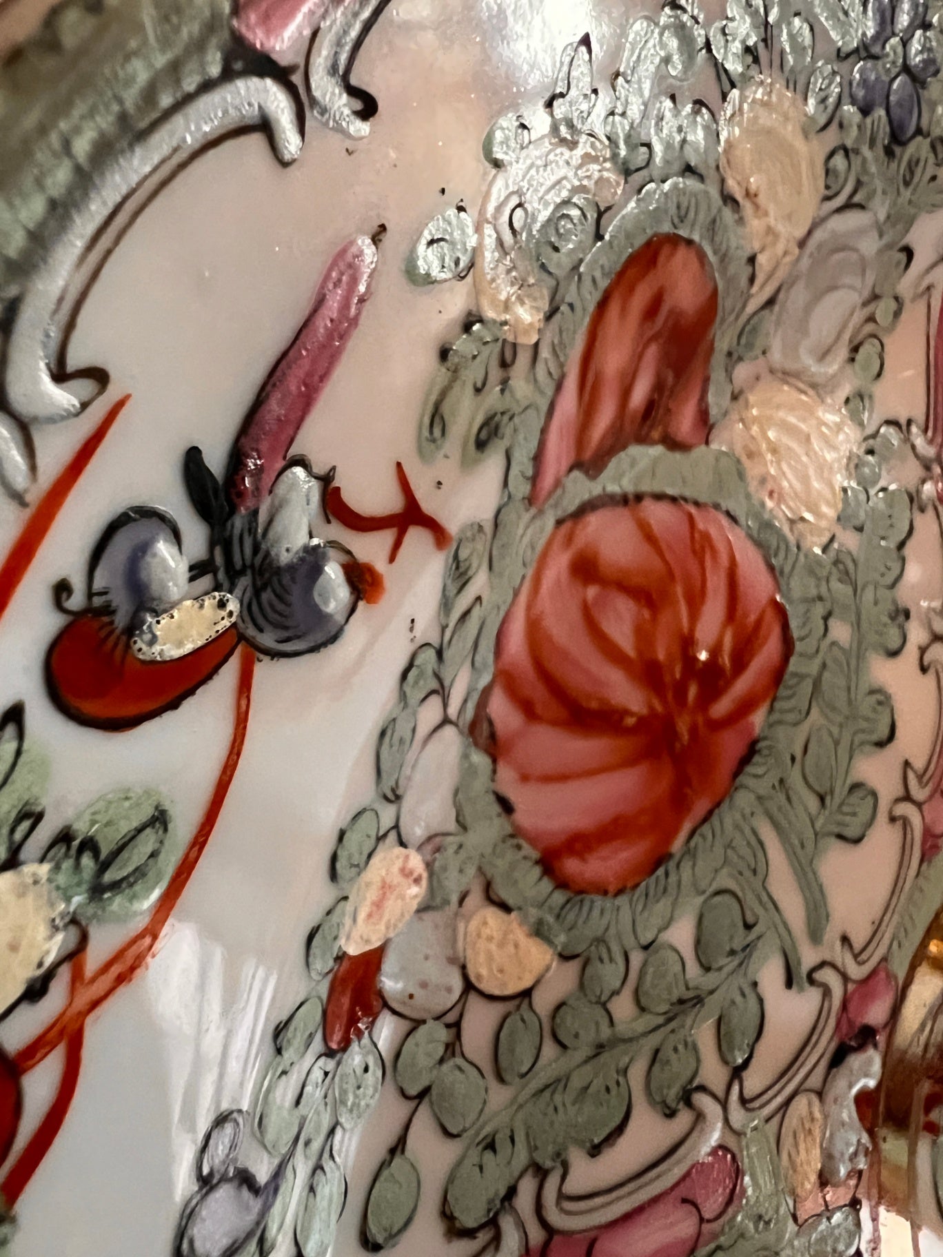 Vintage Japanese Moriage Porcelain Cabinet Plate with Raised Floral & Bird Design