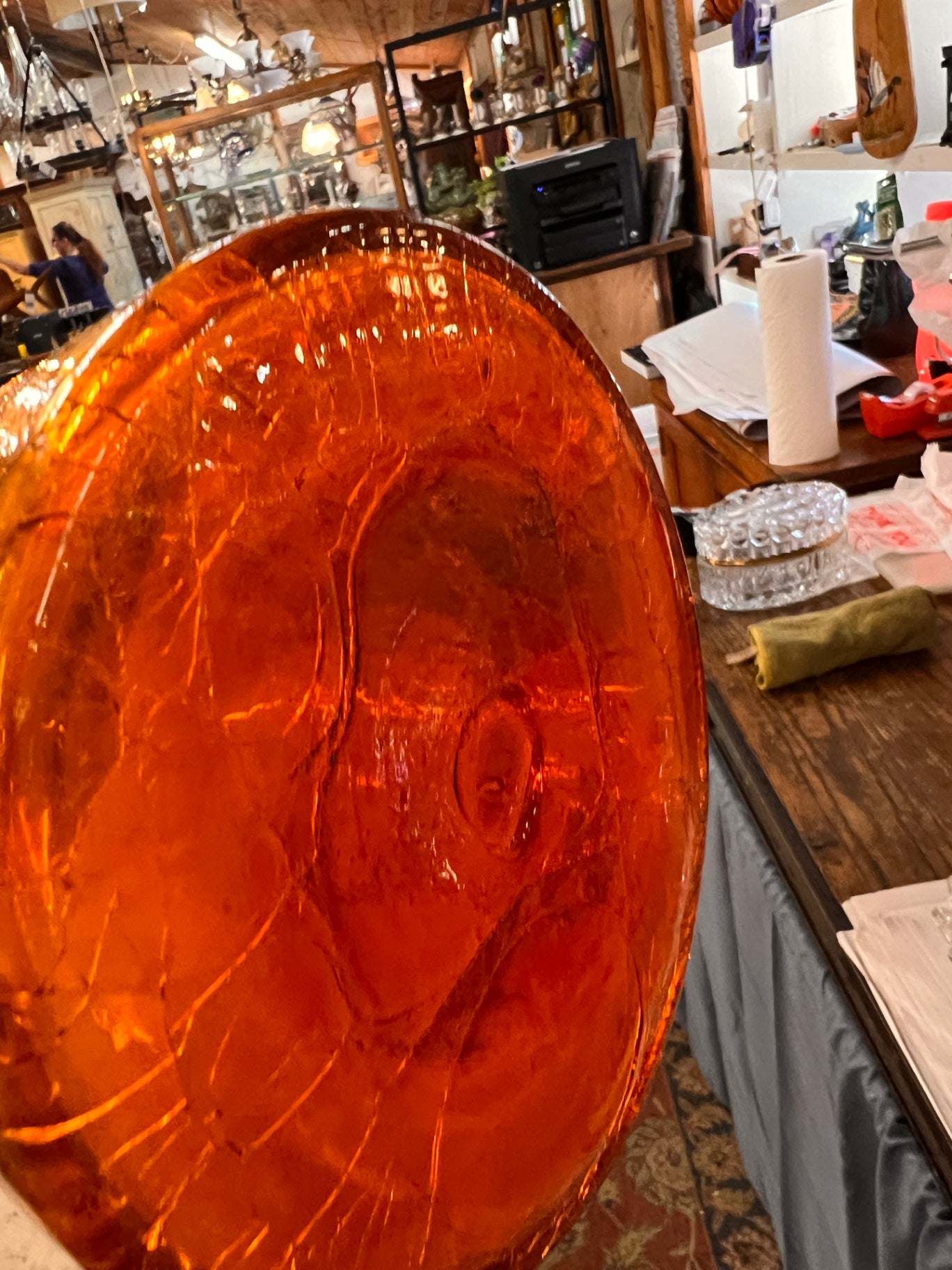 Vintage Amber Crackle Glass Decanter with Stopper – Hand Blown Mid-Century Barware