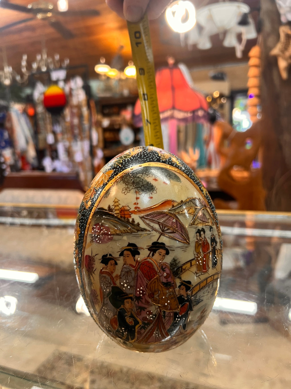 Vintage Satsuma Royal Cloisonné Style Egg Hand Painted Geisha Floral Gold
