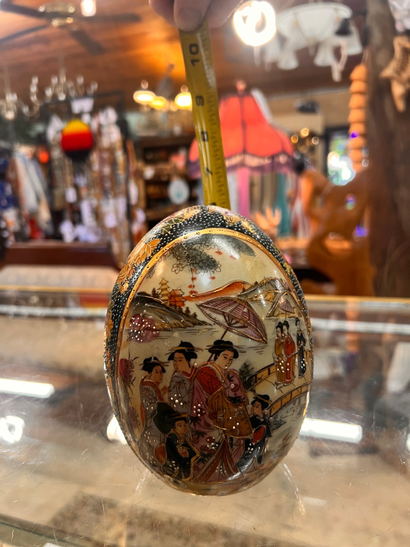 Vintage Satsuma Royal Cloisonné Style Egg Hand Painted Geisha Floral Gold