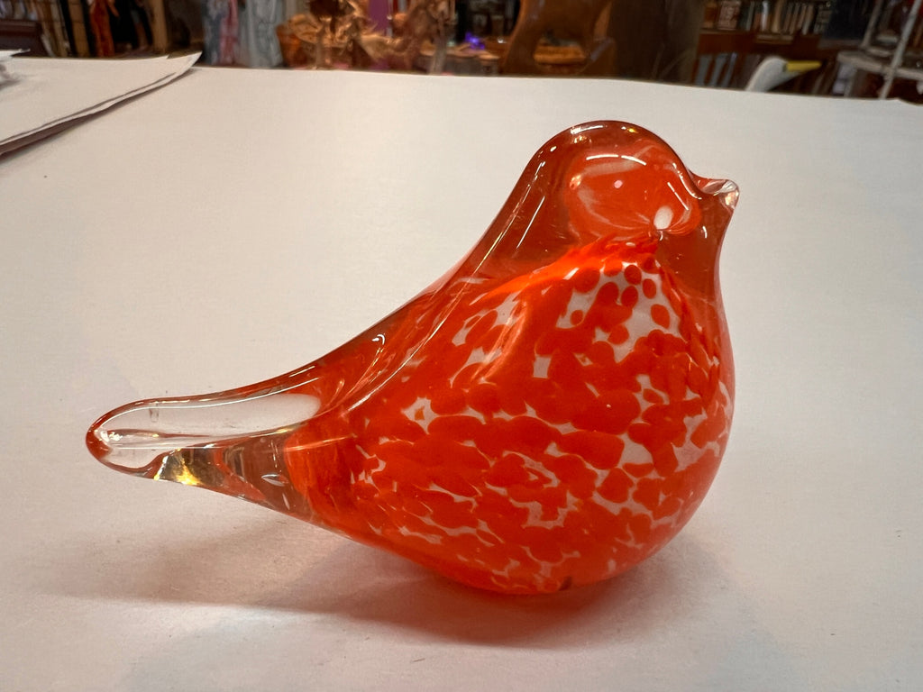 Vintage Orange & White Art Glass Bird Figurine – Hand Blown Murano Style Decorative Sculpture