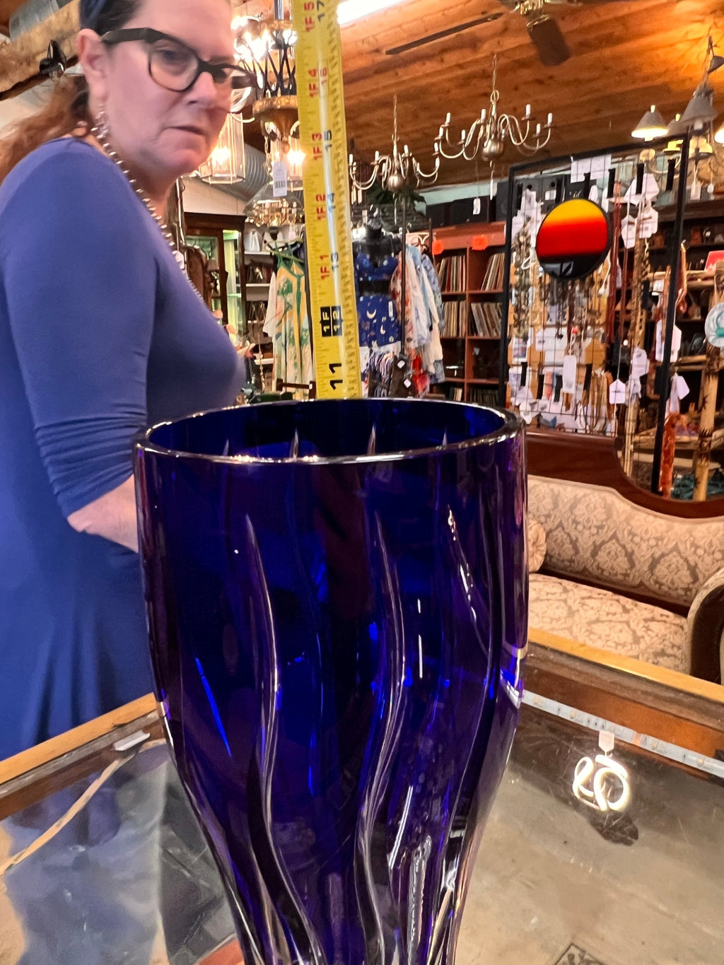 Nachtmann Cobalt Blue Lead Crystal Vase – Large German Art Glass Faceted Vase 12"