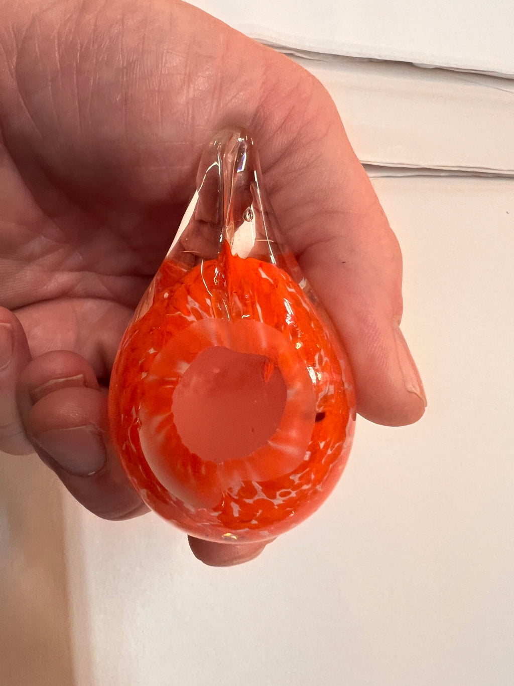 Vintage Orange & White Art Glass Bird Figurine – Hand Blown Murano Style Decorative Sculpture