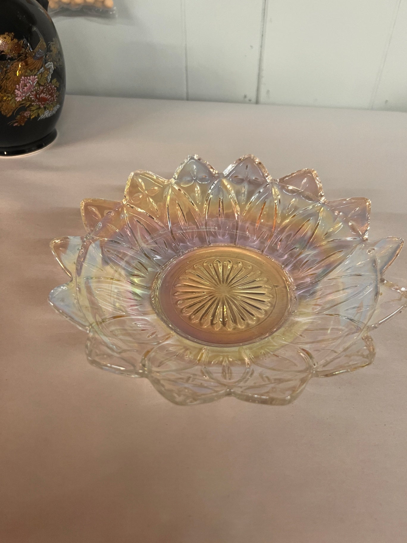 Large vintage Federal Glass Company Iridescent Carnival Glass Petals