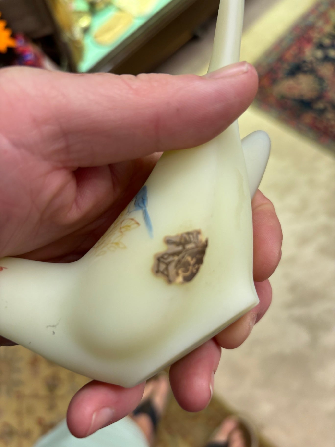 Vintage Fenton Burmese Glass Hand-Painted Bluebird Figurine – Signed Artist Decorated